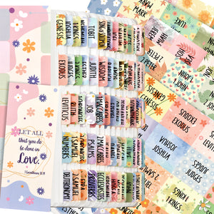 Floral Bible Tabs for Women/Girls, 100 PCS Catholic Bible Index Tabs, Laminated for Bible Study and Journaling, Large Print & Easy to Read