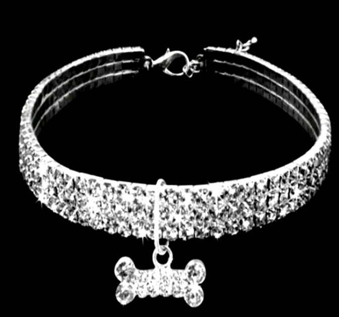 Three-row Elastic Pet Pendant Rhinestone Collar Pet Memorial Dog Memorial