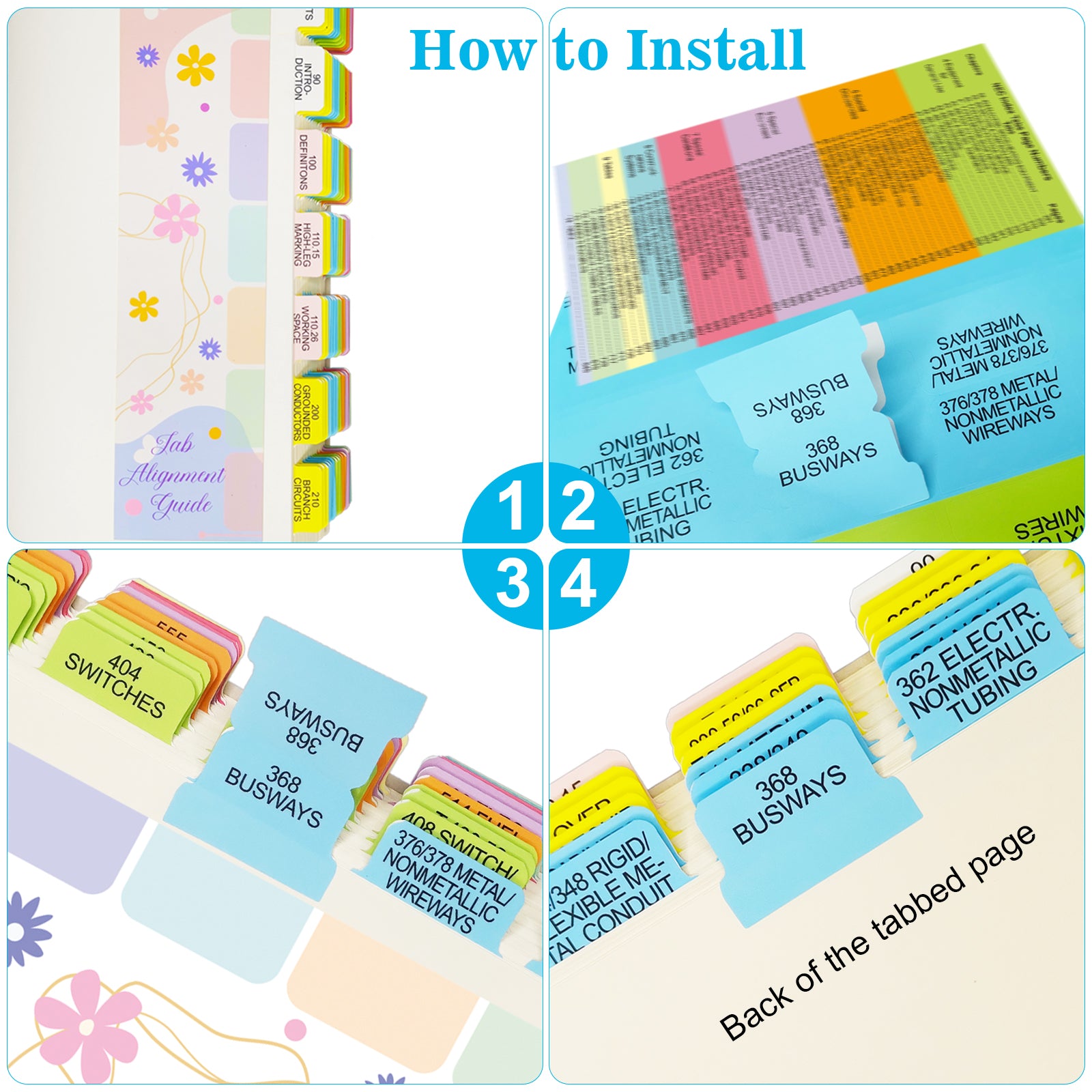 NEC Tabs, 120 Pcs for 2020 National Electrical Code(Book not Included), Color-Coded and Laminated Tabs with Ohm's Law Stickers and Wire Chart